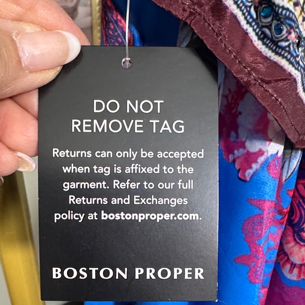 NWT Boston Proper Embellished Blue w/Pink Floral Maxi Dress w/Belt Camilla Vibe - Picture 14 of 16